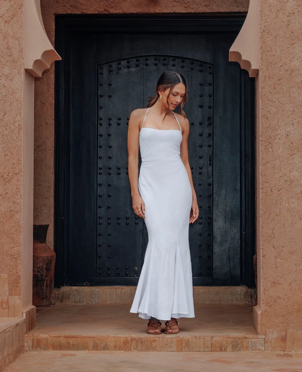 Robe longue évasée effet sirène avec bretelles