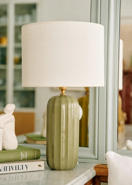 Lampe Traviata - Vert Olive - Abat-jour Dolce - Jute Écru - Céramique - Sézane