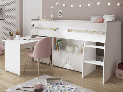 Lit combiné MARCELLE Bureau et rangements 90x200 cm Blanc