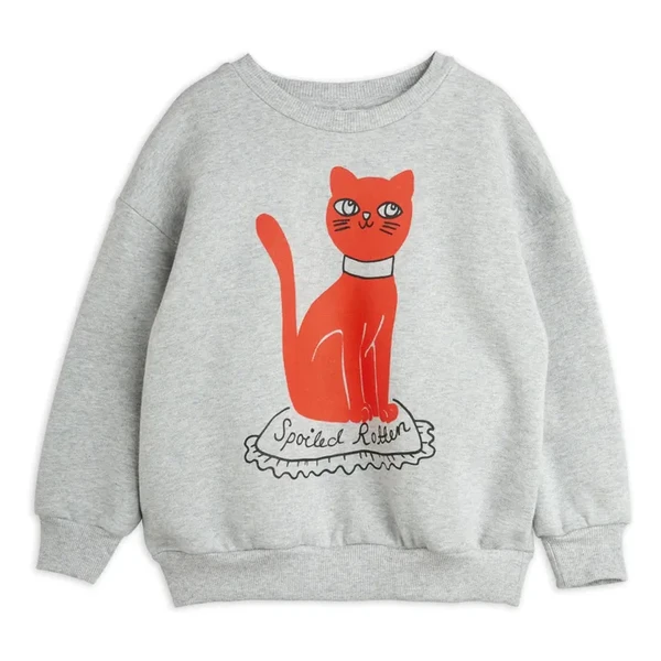 Mini Rodini - Sweat Chat Coton Bio - Gris chiné | Smallable