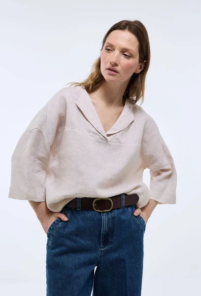 Top manches trois quarts uni en lin