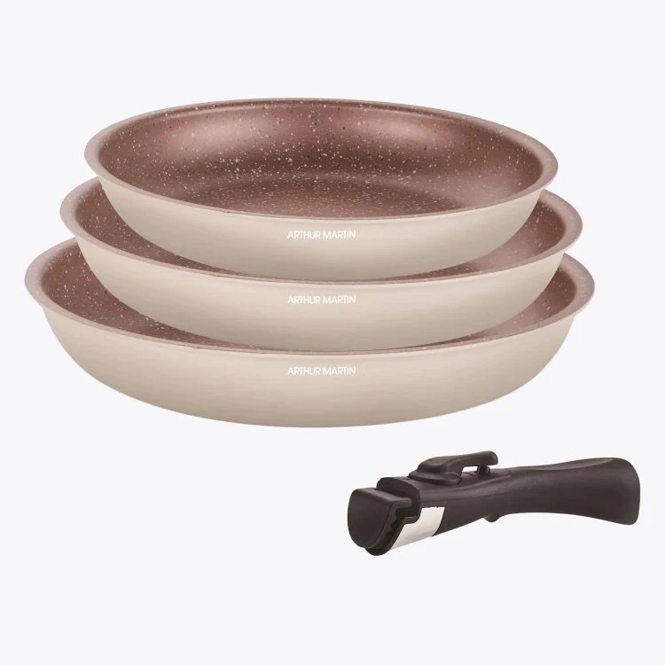 Set de 3 Poêles & 1 Poignée - Blanc Crème