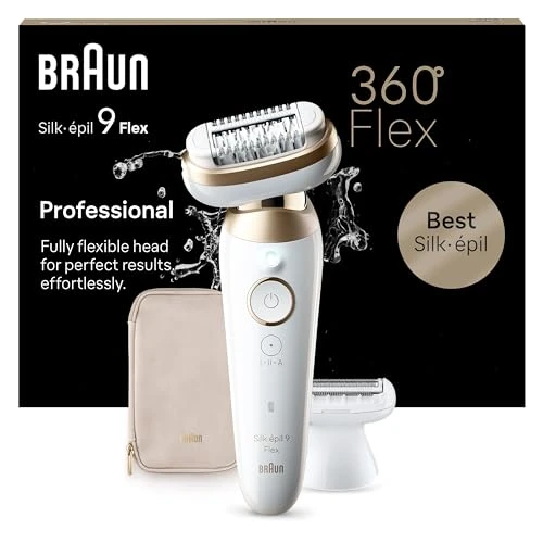 Braun Epilateur Electrique Pour Femmes Silk-épil 9 9-041 3D, Tête Flexible 360°, Etanche, Sans Fil, Kit D’Epilation Avec Tête De Rasoir, Sabot Tondeuse, Rouleaux Massage, Pour Tondre Et Raser