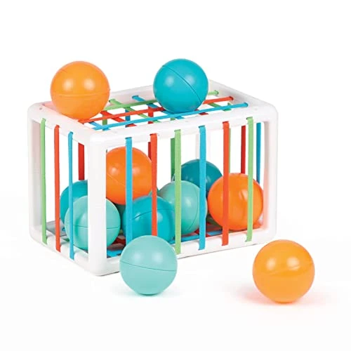 Ludi - Cube De Manipulation - Jouets D'Éveil Bébé - Dès 10 Mois - Développe La Réflexion, La Motricité Fine, Le Toucher &amp; La Découverte - 1 Cube Élastique + 12 Balles Oranges &amp; Bleues Au Son Rigolo