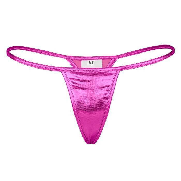 Femme Sexy G-string Tanga Lingerie Brillantes Cuir Bikini Taille Basse Sous-vêtements V-string Culottes Rose