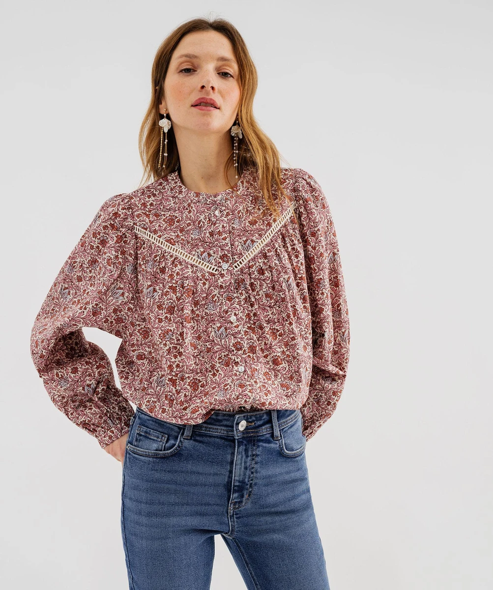 Blouse ample en voile de coton imprimé femme