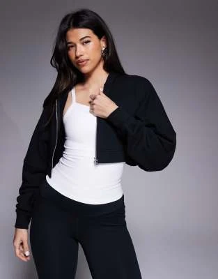 4505 - Rest Day - Sweat à capuche zippé ultra court à emmanchures basses en coton épais 420 g/m² - Noir délavé