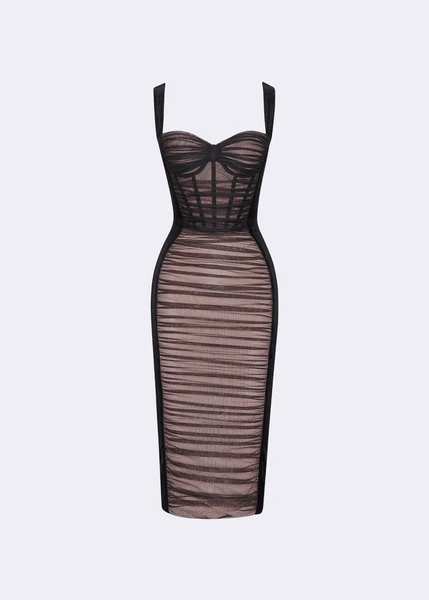 Black Soft Net Velvet Sheath Dress - POEM