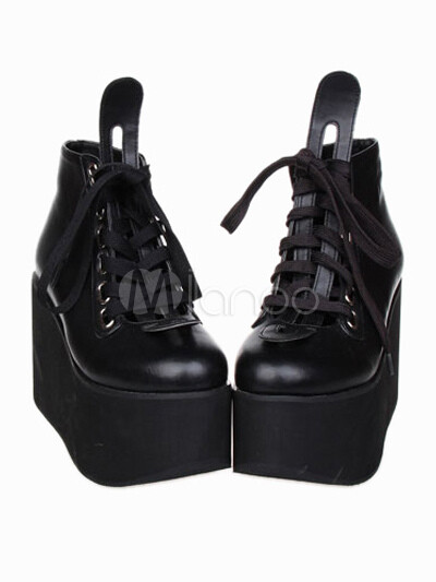  Lolitashow Chaussures lolita sublimes noir à bout rond