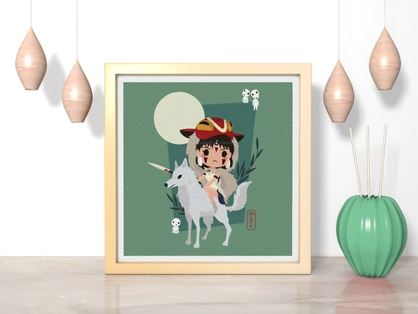 Loup et princesse - Tirage d’art kawaii - estampe loup - Kawaii illustration