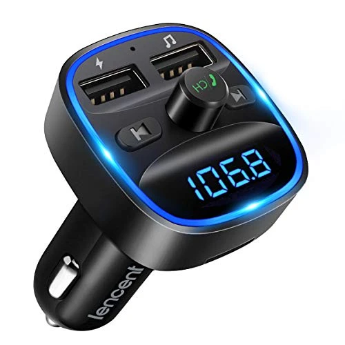 LENCENT Transmetteur FM Bluetooth, Bluetooth Lecteur MP3 Adaptateur Radio sans Fil Kit Émetteur FM Voiture Chargeur, Appel Mains Libres, 2 USB Port 5V/2.4A1A, Support Carte SD/Clé USB
