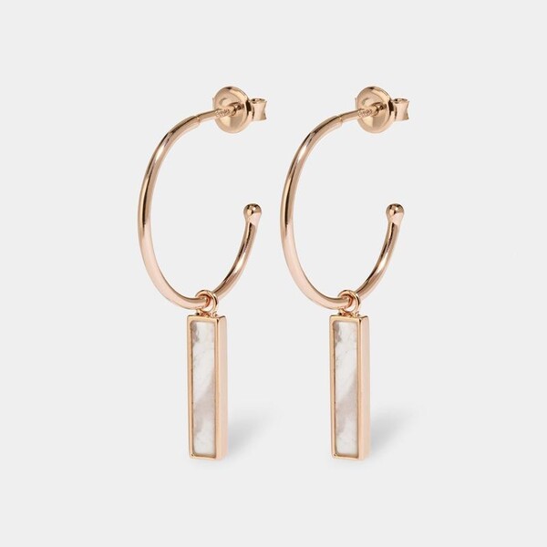 Idylle Rose Gold Marble Bar Hoop Earrings