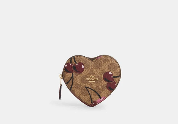 COACH® FR | Porte-monnaie cœur en toile exclusive à imprimé cerise