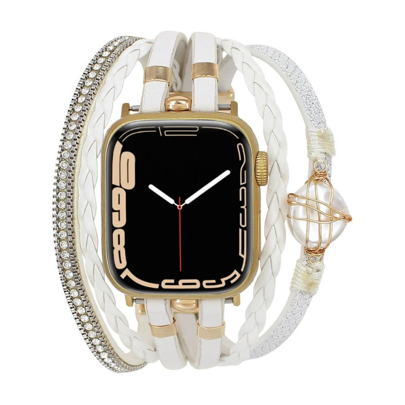 Bracelet de montre connectée multi-rangs, Apple Watch, doré et perle d ...