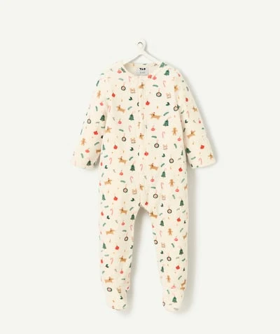 Pyjama écru avec motifs de Noël pour bébé fille