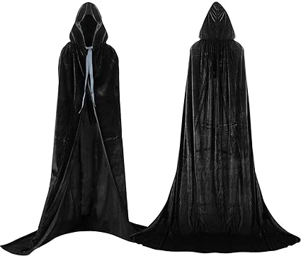 Labellevie Cape à capuchon Longue Velvet Adulte Unisexe Déguisement Costume Halloween - Noir - Taille M