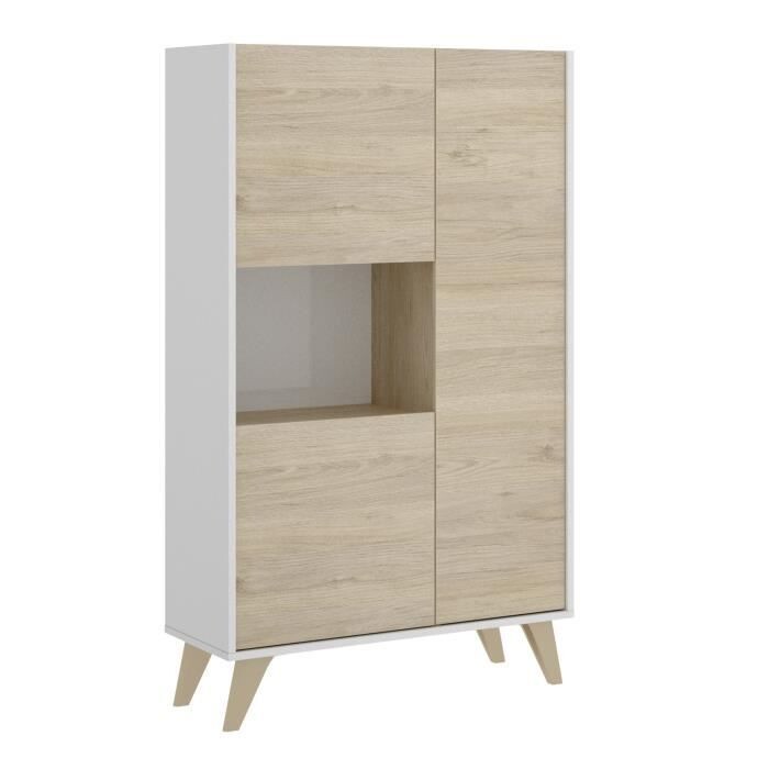 Buffet haut 3 portes - Décor Chêne et blanc - L 81
