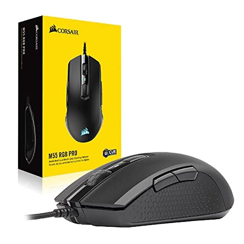 Corsair M55 PRO RGB, Ambidextre D'adhérence Multiples Optique Souris Gaming (12400DPI Optique Capteur, Légère, 8 Boutons Programmables, Rétroéclairage LED RGB) - Noire