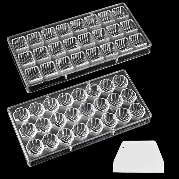 Lot de 2 moules à chocolat en polycarbonate avec grattoir (ondulé cylindrique + festonné)