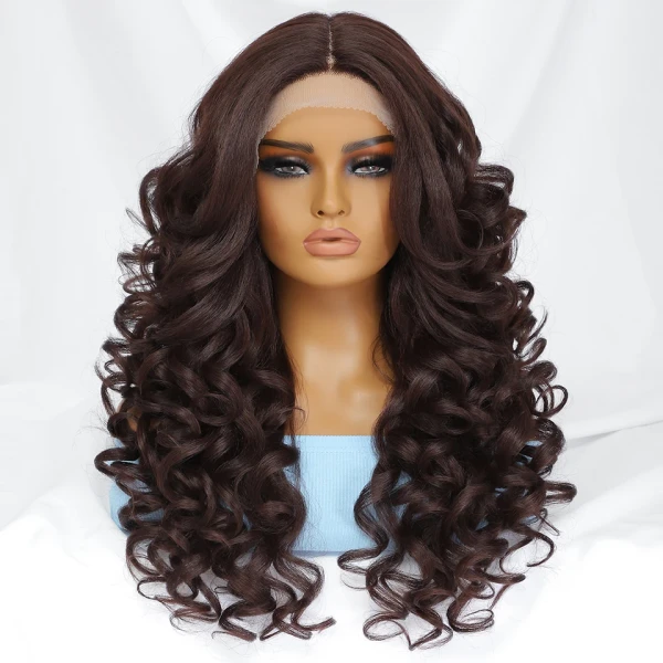 Perruque Lace Front Wig synthétique bouclée noire et brune, perruque Lace Front Wig Blonde Orange pour femmes, cheveux de Cosplay 13x4,5x1, usage quotidien - AliExpress
