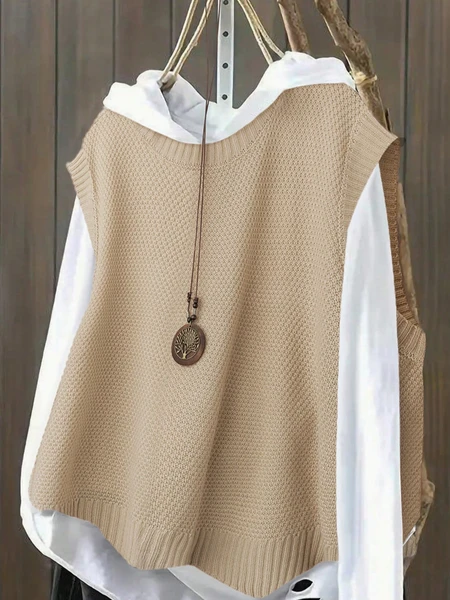 pull tricoté à col rond de couleur unie, grande taille, décontracté