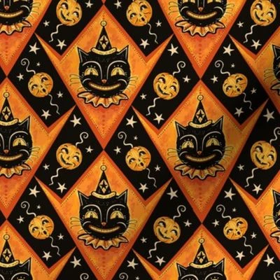 Grinning Black Cat & Jacks Fabric | Spoonflower
