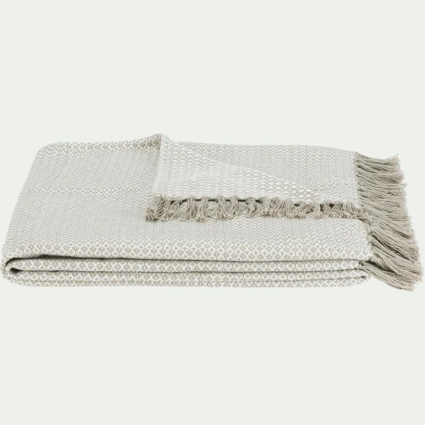 PARA - Plaid à franges et motifs en coton - beige 130x170cm