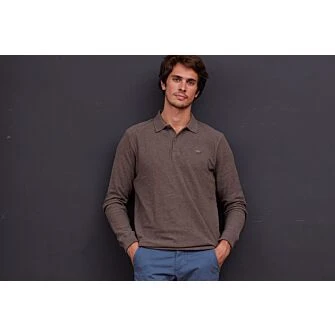 Polo manches longues homme Chocolat chiné - ANDY II ML