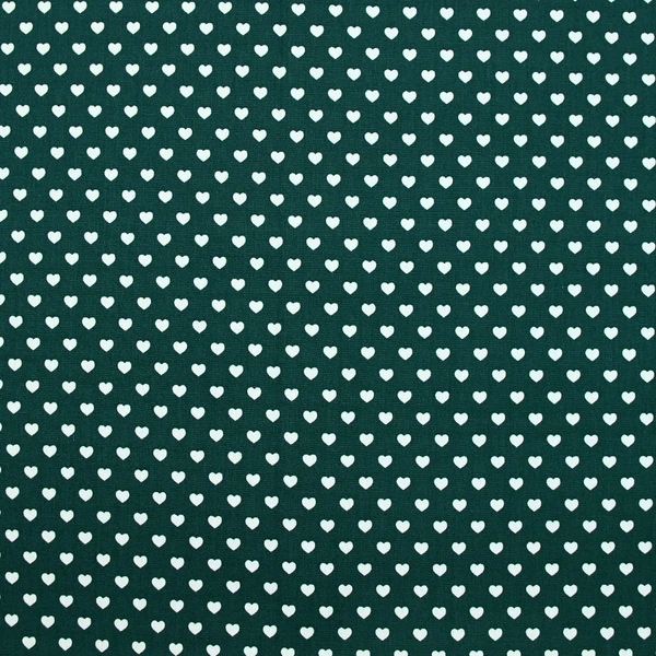 Popeline de coton imprimée petits cœurs fond vert foncé