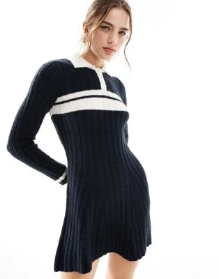 Miss Selfridge - Robe polo à rayures - Bleu marine | ASOS