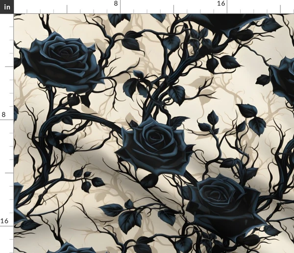 Gothic Black Roses on Cream Fabric | Spoonflower