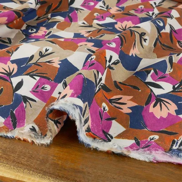Tissu Viscose Mosaïque de Fleurs - Multicolore | Tissu fluide pour vêtements
