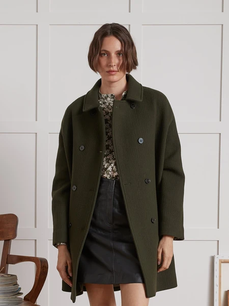 Manteau drap de laine uni femme