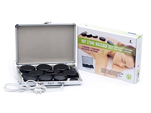 Les pierres de lave pour un massage (14 pièces) dans un coffret chauffant, ensemble de pierres pour massage du visage, du dos, des pieds et du corps entier, spa, bien-être et relaxation
