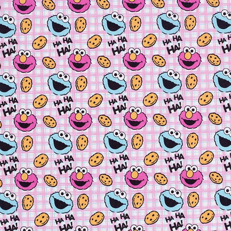 Popeline coton Tissu sous licence Cookie Monster et Elmo | Sesame Workshop – écru/rose
