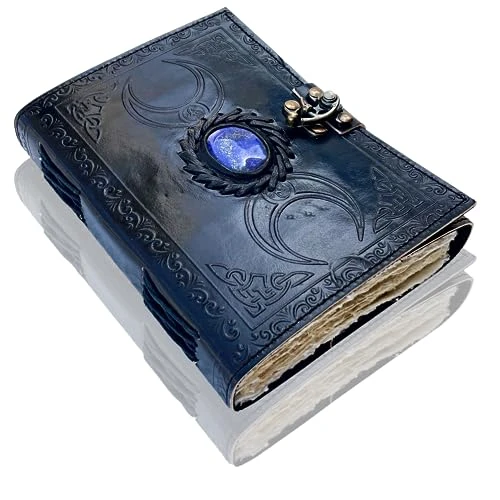 Urban Leather Lapis 3 Lune Celtique Grimoire, Livre de l'Ombre Vintage pour Hommes et Femmes, Dessin, Carnet de Croquis, Album de Scrapbook Écriture Carnet de Notes Pages Épais