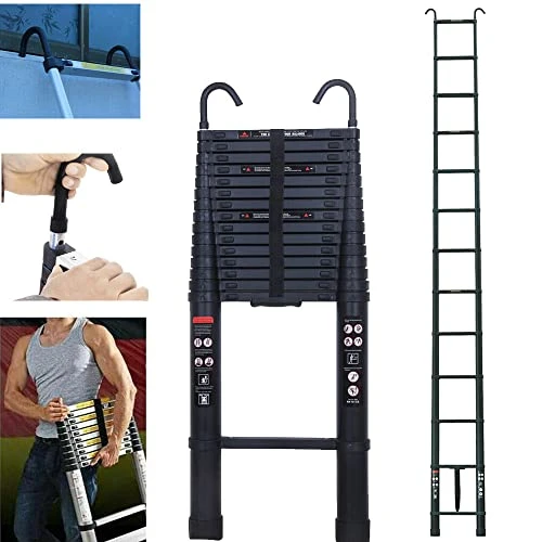 Échelle Télescopique en Aluminium da 6,2 m avec 2 Crochets, Échelle Extensible Échelle Multifonction, Antidérapante, Facile à Utiliser, Charge maximale : 150 kg