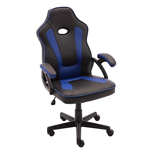 Play haha.Chaise de jeu chaise de bureau Fauteuil pivotant chaise d'ordinateur Ergonomie Chaise de conférenceChaise de travail PU Cuir Chaise de travail réglable Tige de gaz Test SGS (Bleu)