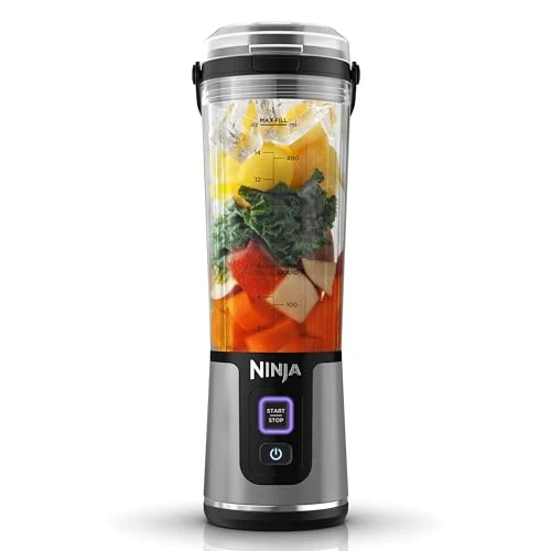 Ninja Blast Blender portable, 530 ml, couvercle résistant aux fuites et bec verseur, mini mixeur sans fil puissant, rechargeable, mixe smoothies, shakes protéinés et glaçons, Noir, BC151EUBK