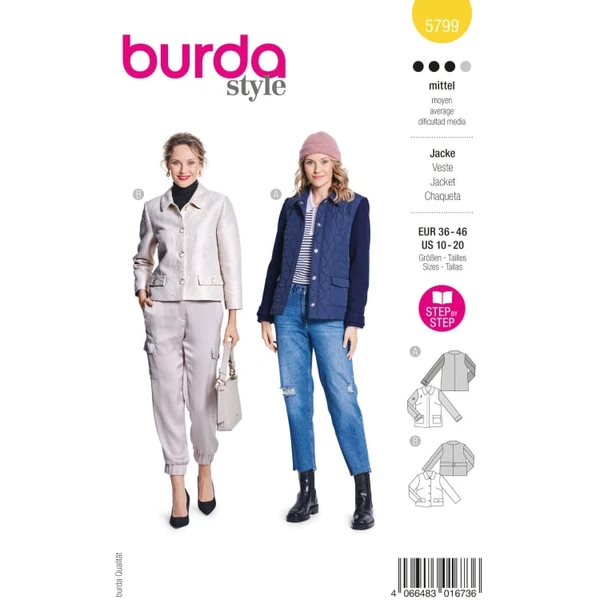 Patron Burda 5799 veste femme, version papier, en français