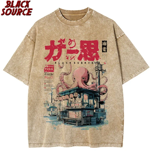 T176 T-shirt Takoyaki japonais avec boules de poulpe t-shirts graphiques pour les amateurs de nourriture de rue Anime coton haut ample surdimensionné - AliExpress 200000343