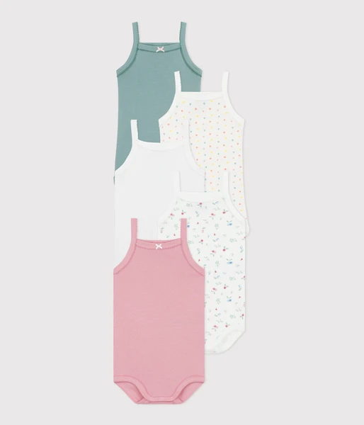 Lot de 5 bodies bretelles en coton fleuri bébé