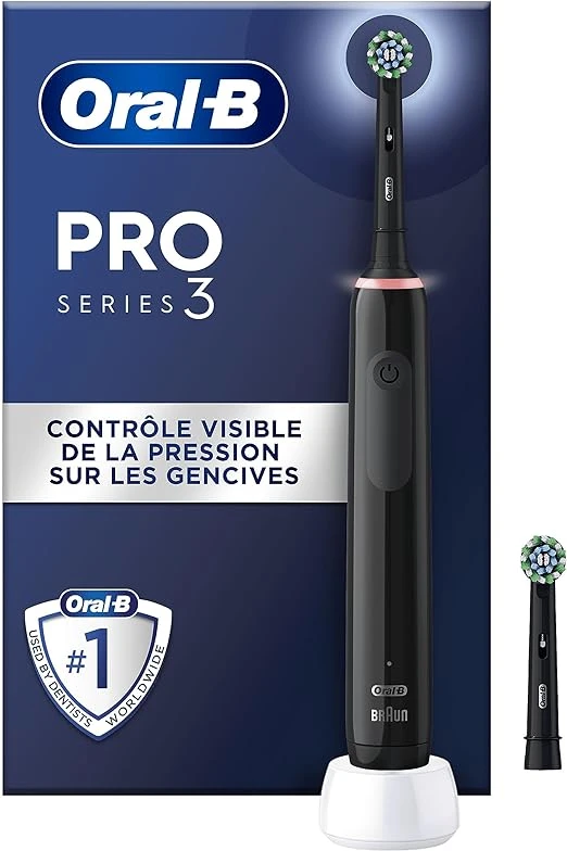 Oral-B Pro 3 3000 Brosse À Dents Électrique Avec 2 Brossettes, Technologie 3D, Élimine Jusqu’À 100 % De Plaque Dentaire, Noir (lot de 1)