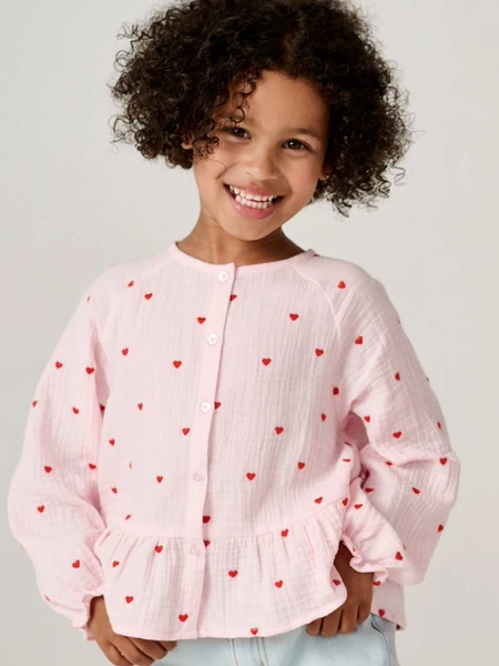 Chemise fille en gaze de coton rose pâle - Vertbaudet