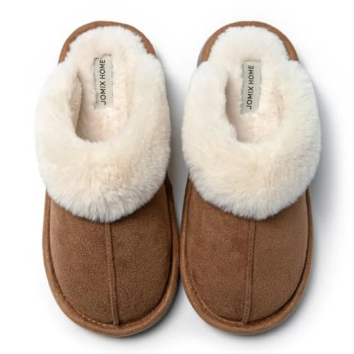 JOMIX Chaussons Femme Hiver d'Intérieur Fourrés Pantoufles Peluche Élégant à Bout Fermé Mule Sabot Semelle Caoutchouc Antidérapante Légères Silencieuses Confort Chaud pour Maison X005 Chameau 41