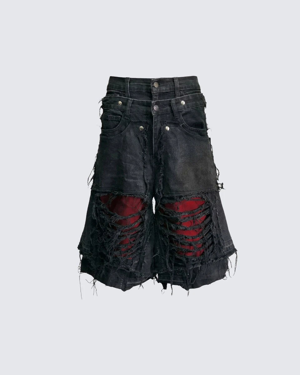 Nouveau Short en Jean Noir Délavé Foncé