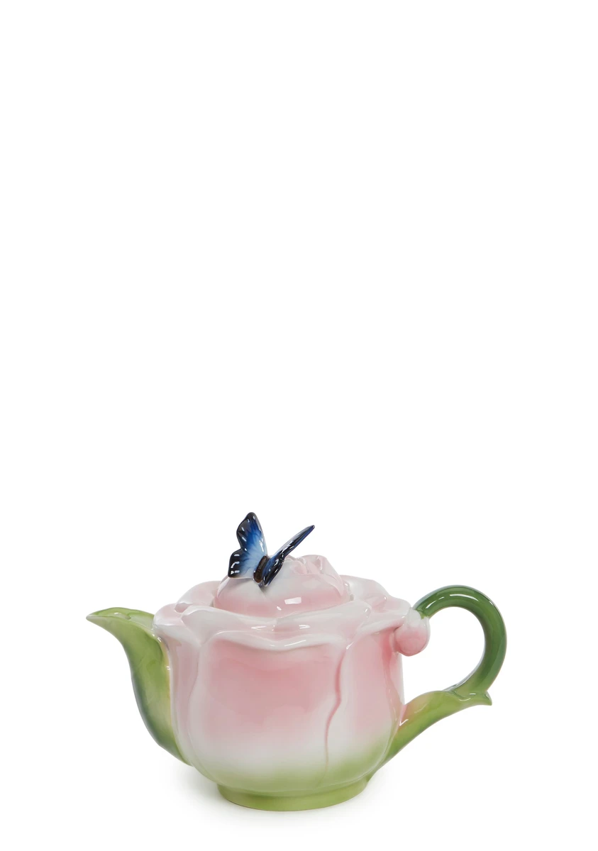 Dolls Home Ceramic Flower Teapot With Butterfly - Pink
