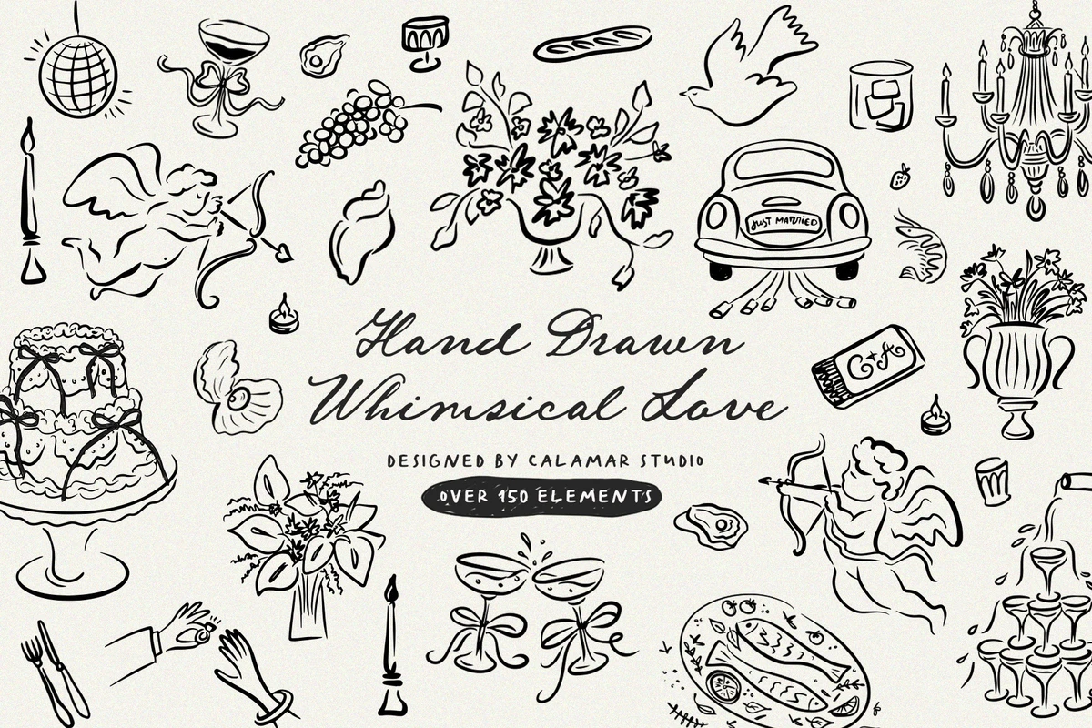 Whimsical Wedding Illustrations SVG, an Illustration by Calamar Studio