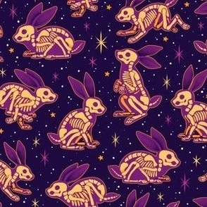 Rabbit Skeletons Purple Fabric | Spoonflower