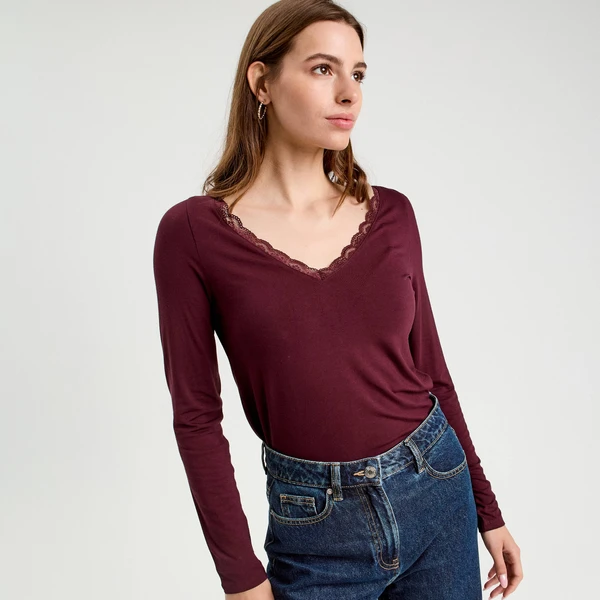 T-shirt manches longues violet foncé femme